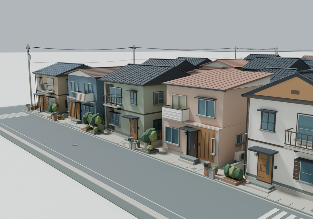 【期間限定価格】3D住宅街 高品質FBX背景素材 blender