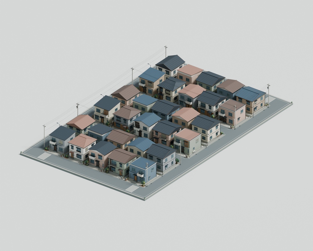 【期間限定価格】3D住宅街 高品質FBX背景素材 blender