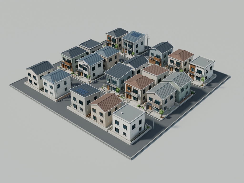 【期間限定価格】3D路地のある住宅街 街並み 高品質FBX背景素材blender