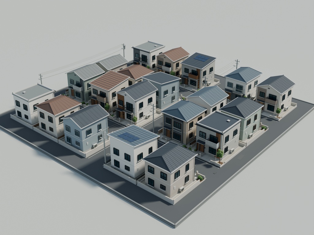 【期間限定価格】3D路地のある住宅街 街並み 高品質FBX背景素材blender