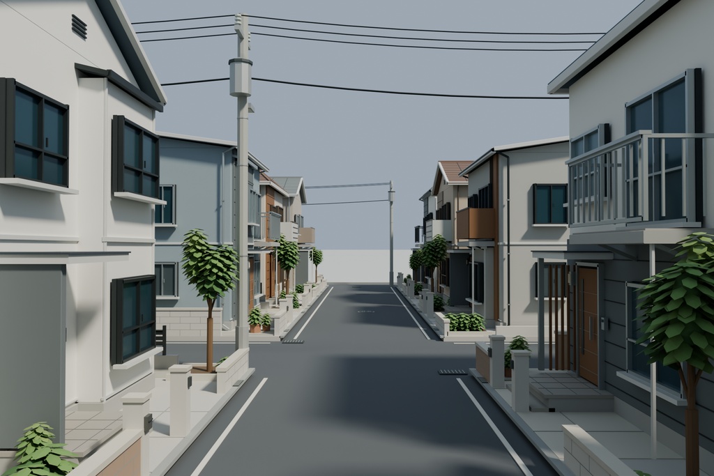 【期間限定価格】3D路地のある住宅街 街並み 高品質FBX背景素材blender