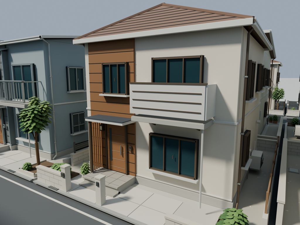 【期間限定価格】3D路地のある住宅街 街並み 高品質FBX背景素材blender