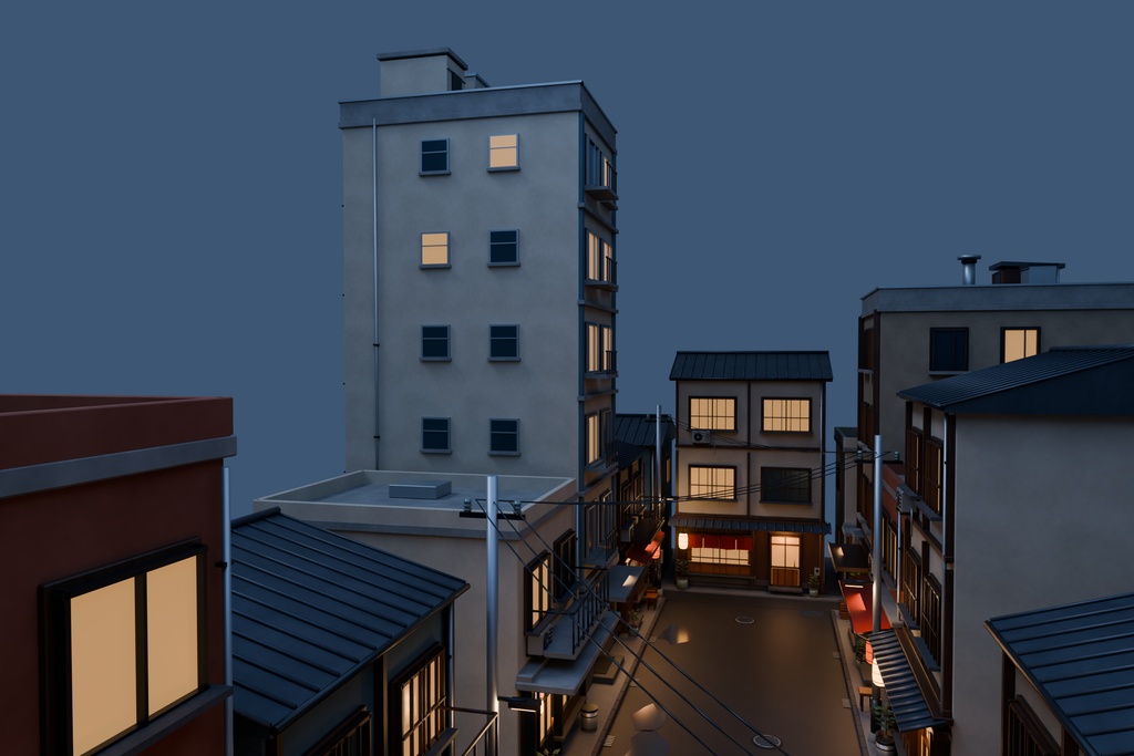 【期間限定価格】3D横丁 飲み屋街 blender FBX背景素材