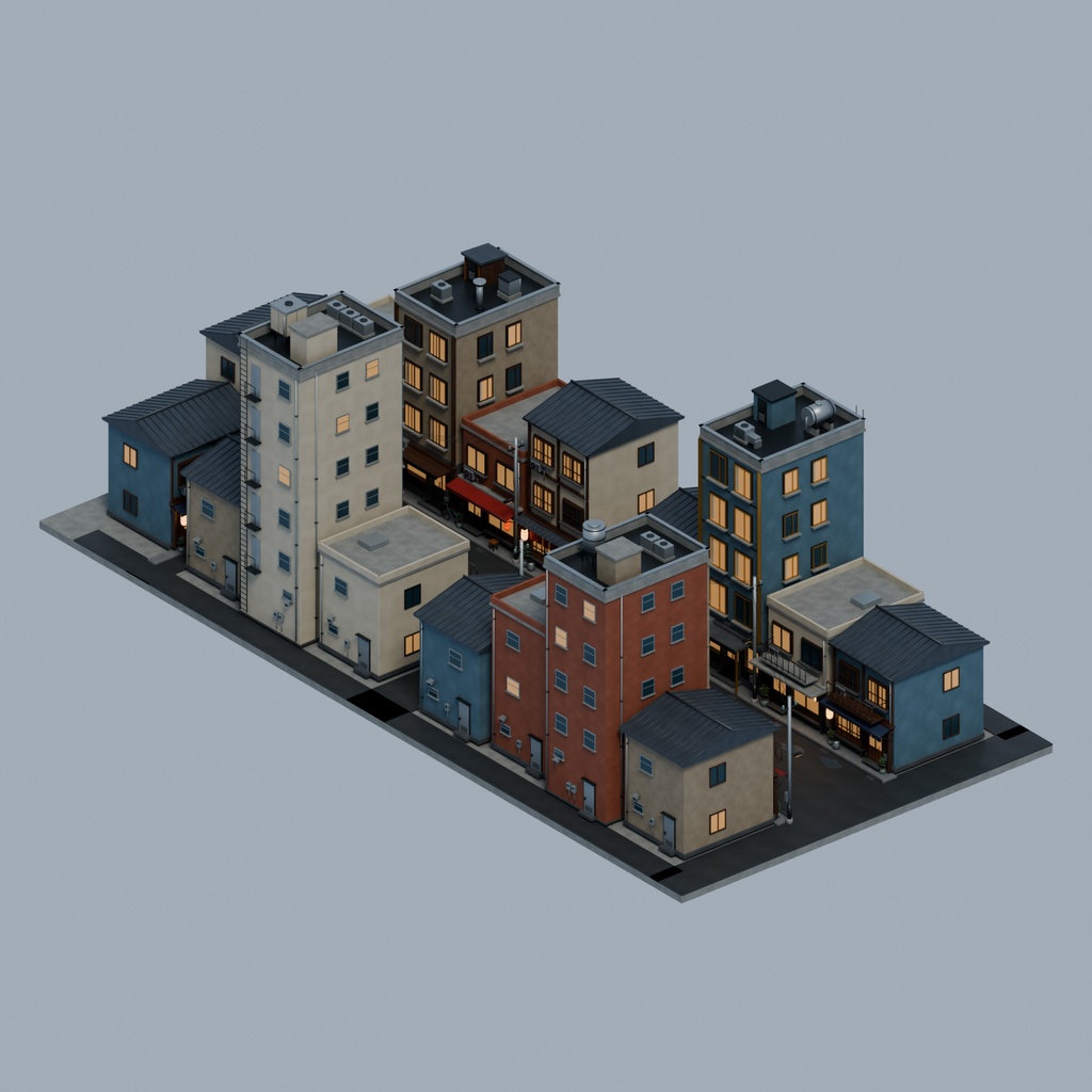 【期間限定価格】3D横丁 飲み屋街 blender FBX背景素材