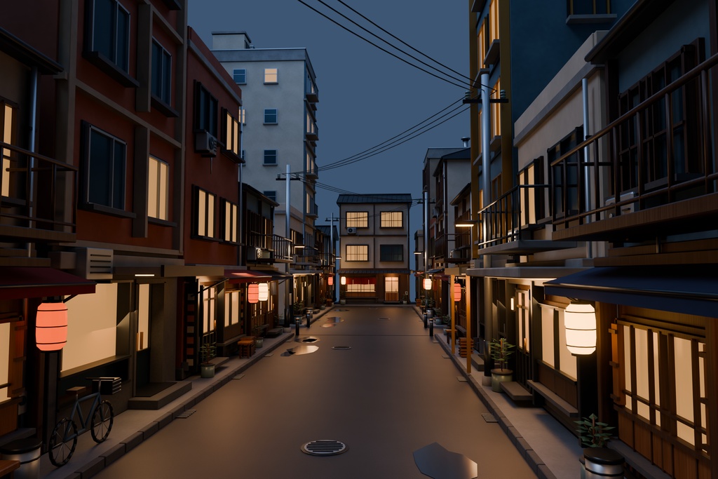 【期間限定価格】3D横丁 飲み屋街 blender FBX背景素材