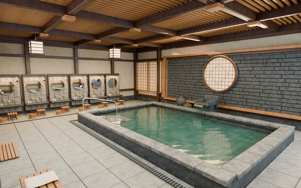 【期間限定価格】3D大浴場 和風 高品質blender・FBX背景素材 温泉 銭湯