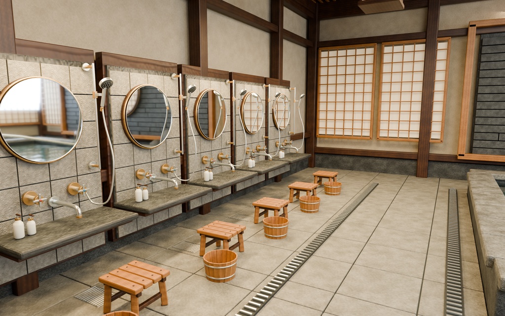 【期間限定価格】3D大浴場 和風 高品質blender・FBX背景素材 温泉 銭湯