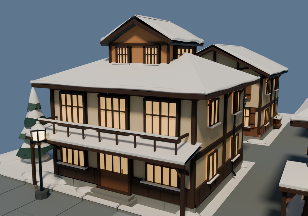 【期間限定価格】3D雪国の街並み20棟 高品質blender・FBX背景素材