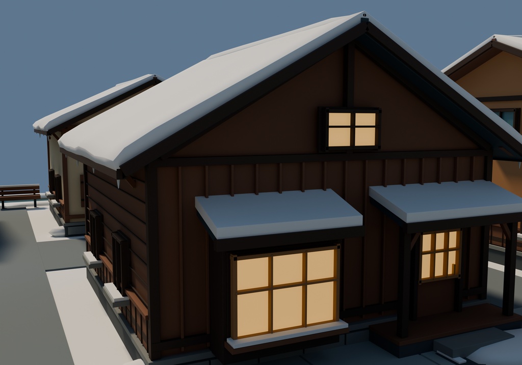 【期間限定価格】3D雪国の街並み20棟 高品質blender・FBX背景素材