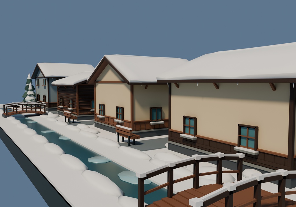 【期間限定価格】3D雪国の街並み20棟 高品質blender・FBX背景素材