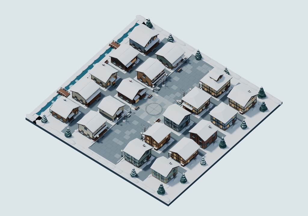 【期間限定価格】3D雪国の街並み20棟 高品質blender・FBX背景素材