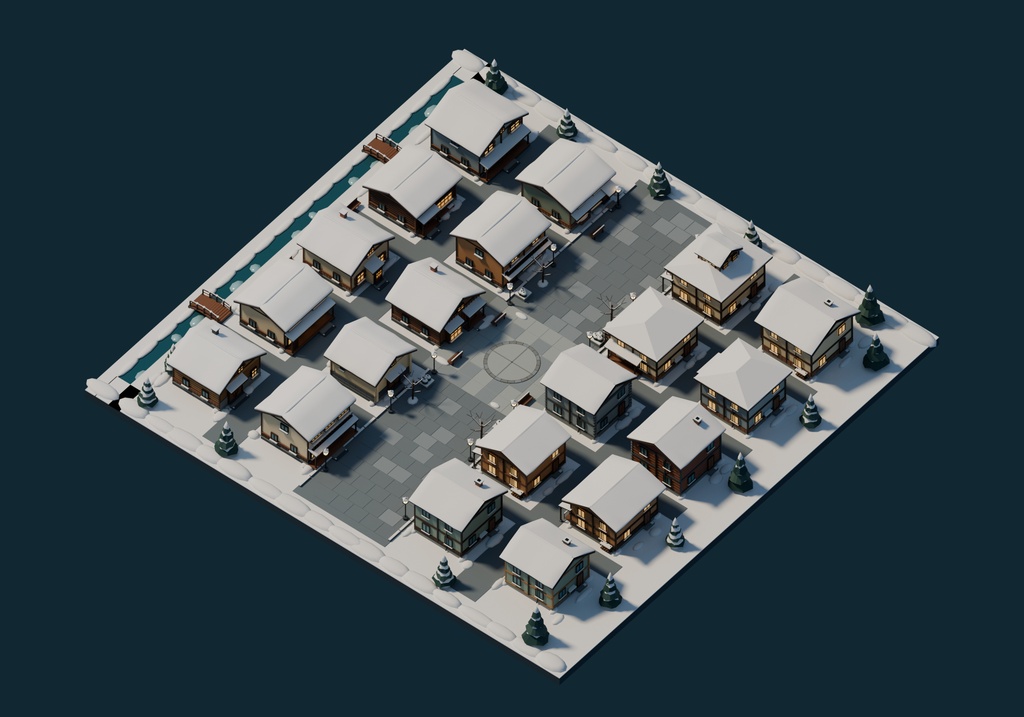 【期間限定価格】3D雪国の街並み20棟 高品質blender・FBX背景素材