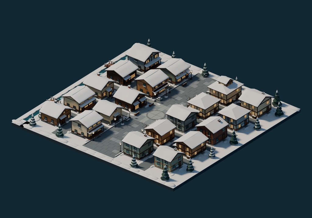 【期間限定価格】3D雪国の街並み20棟 高品質blender・FBX背景素材