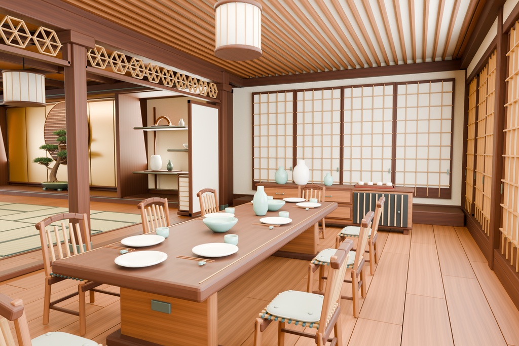 【期間限定価格】3D和風 豪邸内装 高品質blender・FBX背景素材 大邸宅