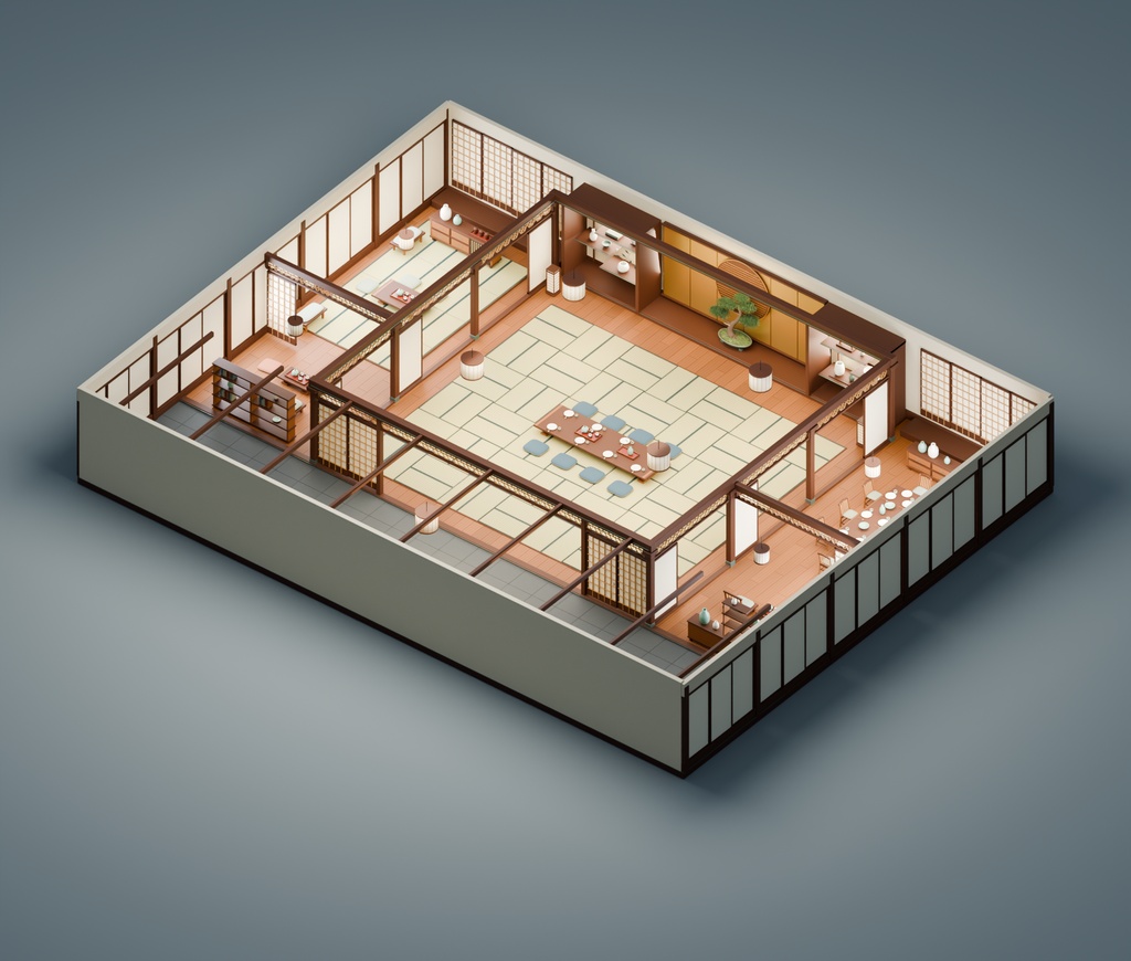 【期間限定価格】3D和風 豪邸内装 高品質blender・FBX背景素材 大邸宅