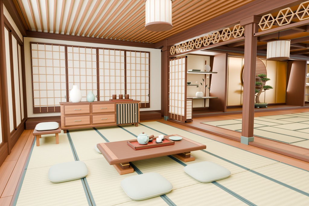 【期間限定価格】3D和風 豪邸内装 高品質blender・FBX背景素材 大邸宅