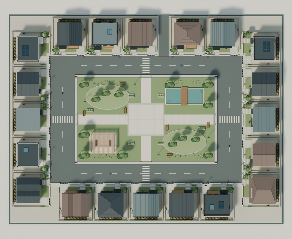 【期間限定価格】3Dこもれび住宅街20棟 blender・FBX背景素材