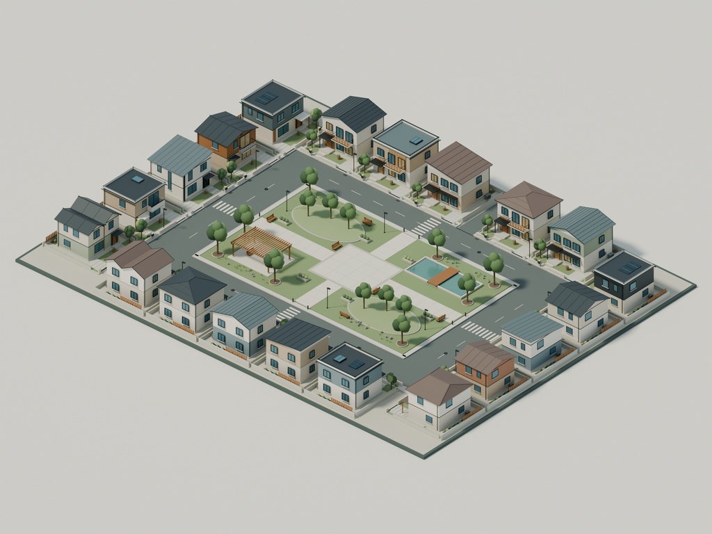 【期間限定価格】3Dこもれび住宅街20棟 blender・FBX背景素材