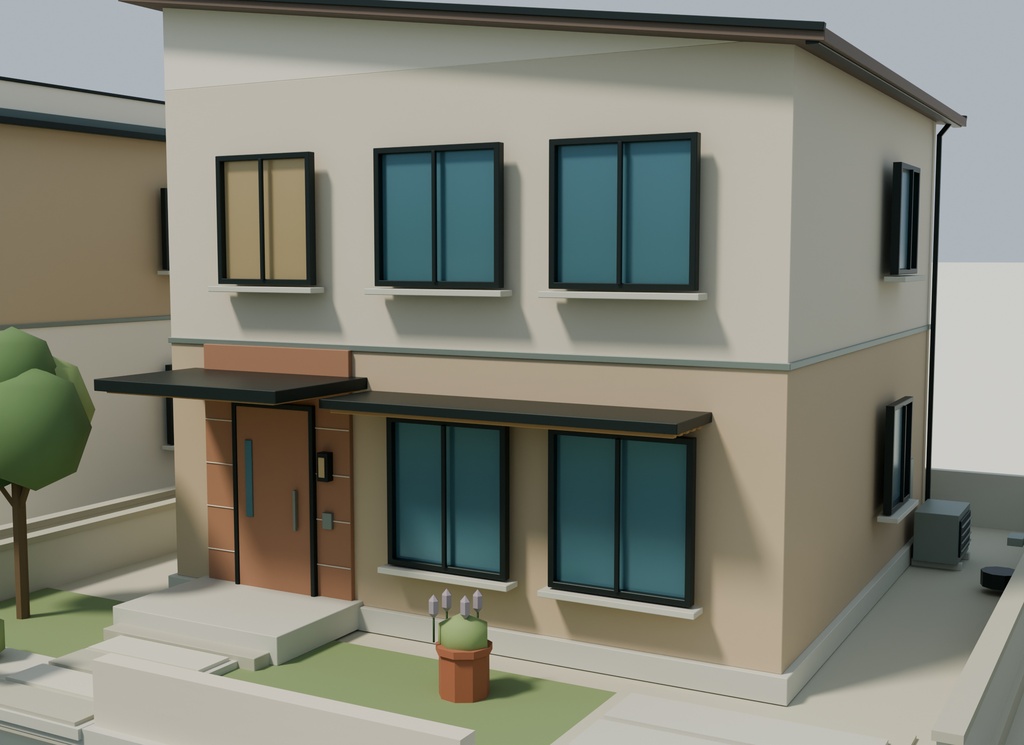 【期間限定価格】3Dこもれび住宅街20棟 blender・FBX背景素材