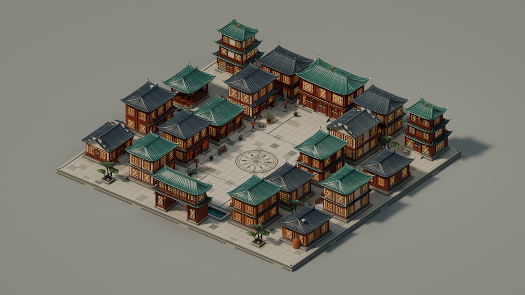 【期間限定価格】3D中華風の街並み 高品質blender・FBX背景素材 中華町