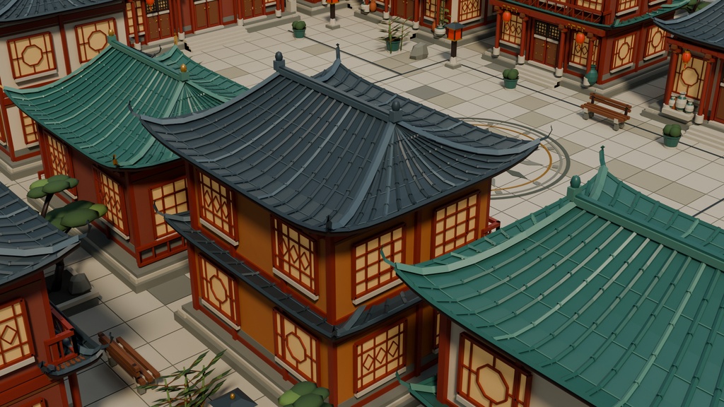 【期間限定価格】3D中華風の街並み 高品質blender・FBX背景素材 中華町