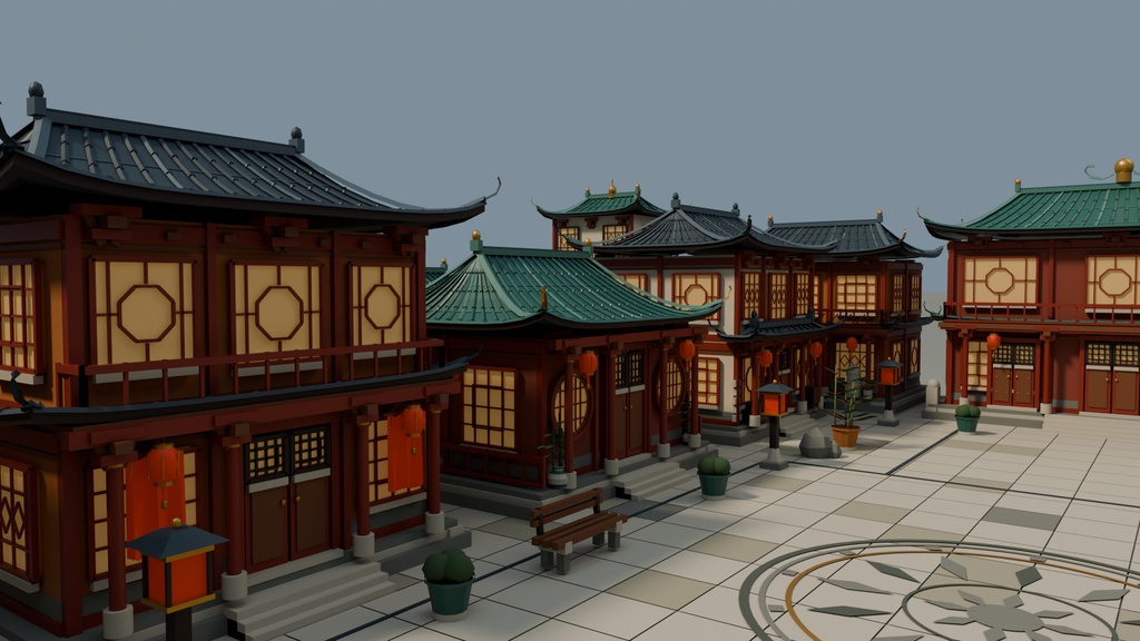 【期間限定価格】3D中華風の街並み 高品質blender・FBX背景素材 中華町