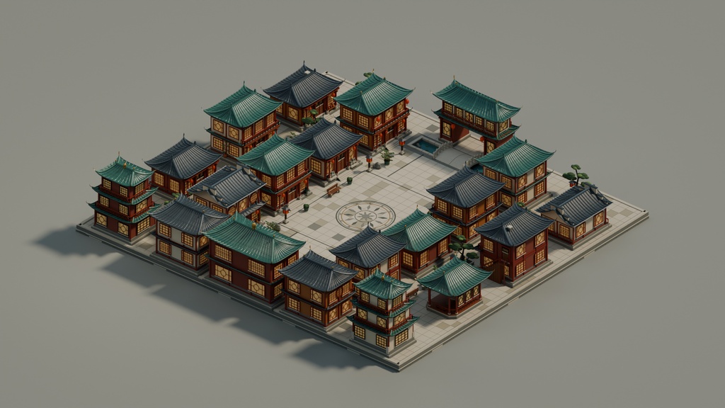 【期間限定価格】3D中華風の街並み 高品質blender・FBX背景素材 中華町