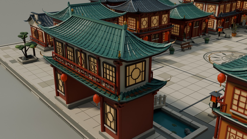 【期間限定価格】3D中華風の街並み 高品質blender・FBX背景素材 中華町