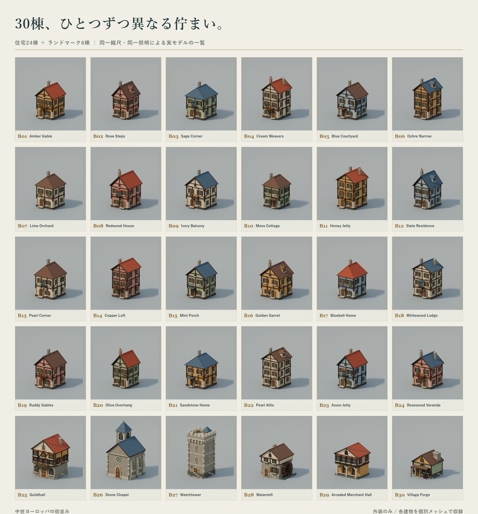 【期間限定価格】3Dヨーロッパの街並み30棟 blender FBX背景素材