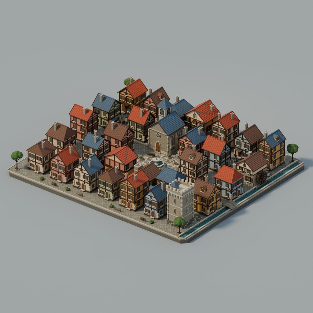 【期間限定価格】3Dヨーロッパの街並み30棟 blender FBX背景素材