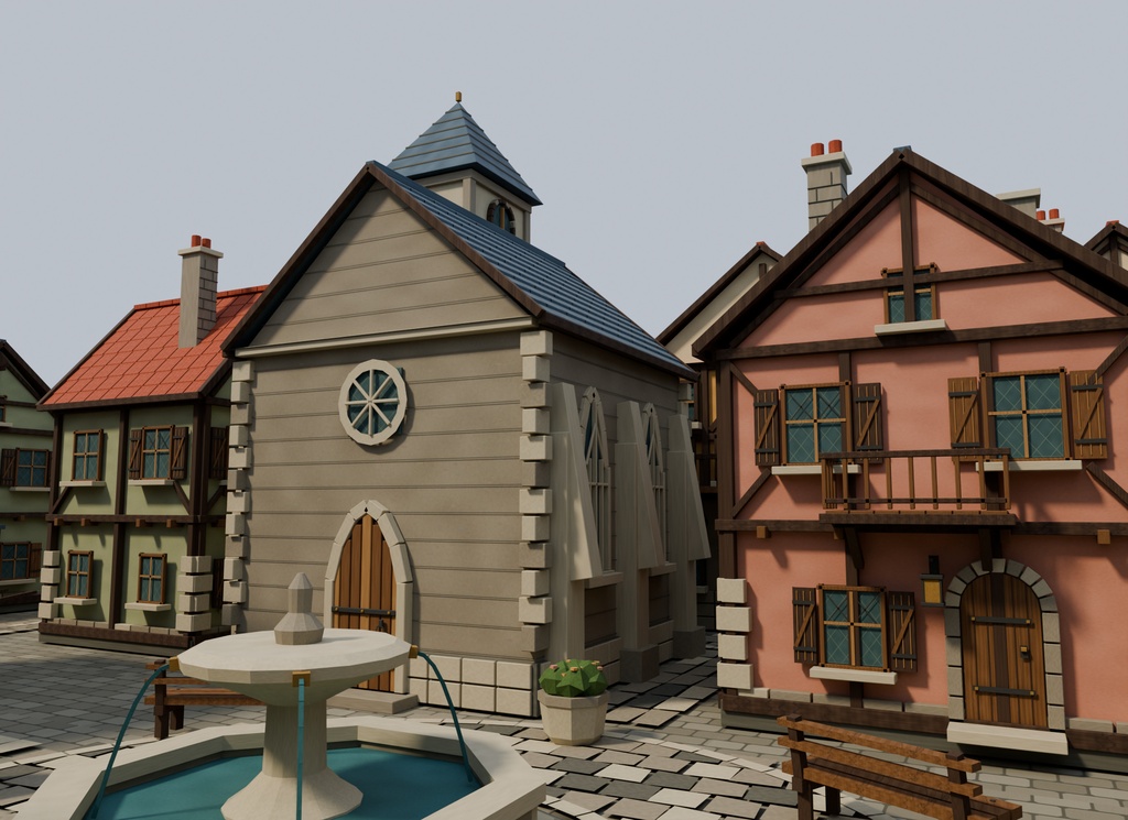 【期間限定価格】3Dヨーロッパの街並み30棟 blender FBX背景素材