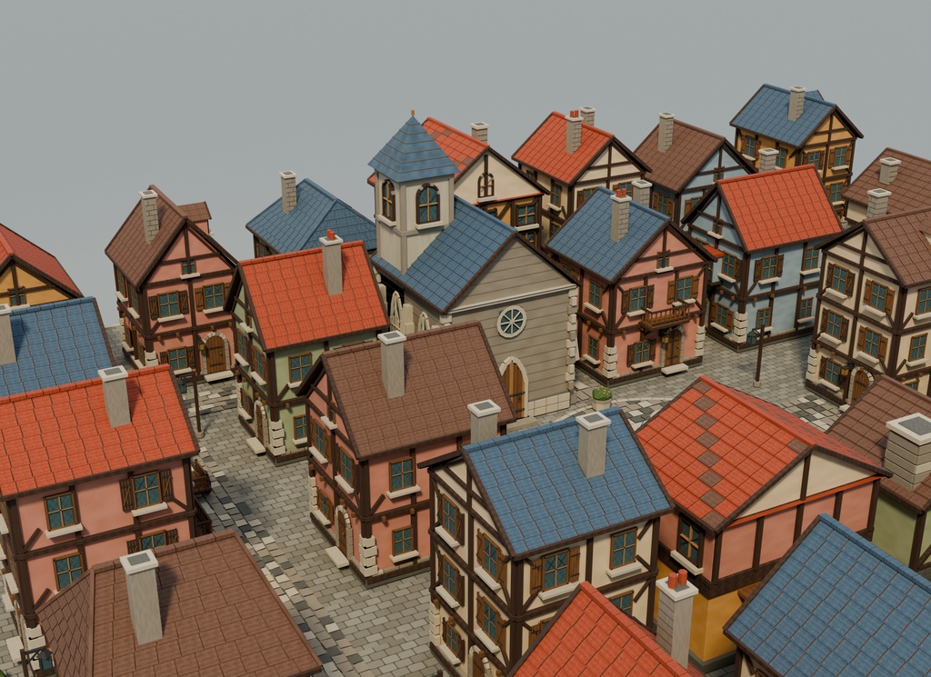 【期間限定価格】3Dヨーロッパの街並み30棟 blender FBX背景素材