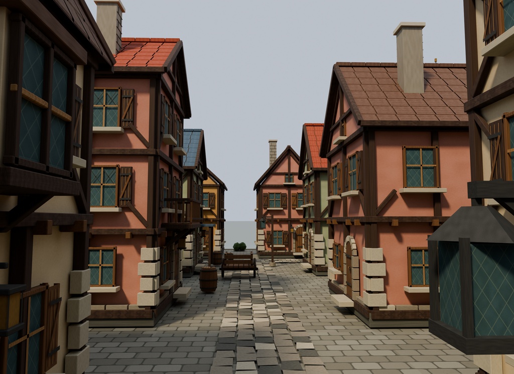 【期間限定価格】3Dヨーロッパの街並み30棟 blender FBX背景素材