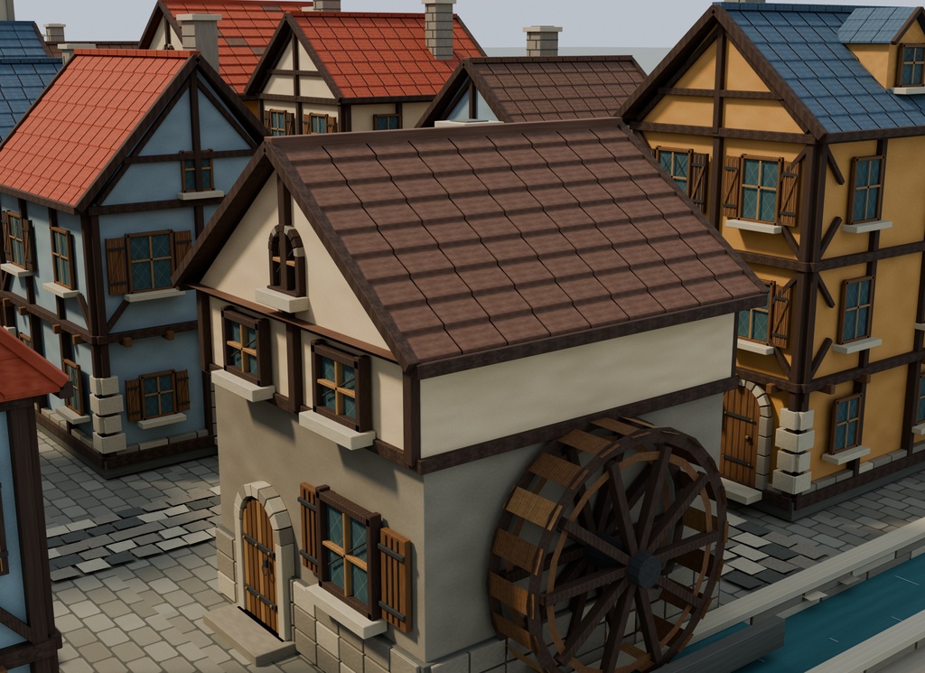 【期間限定価格】3Dヨーロッパの街並み30棟 blender FBX背景素材