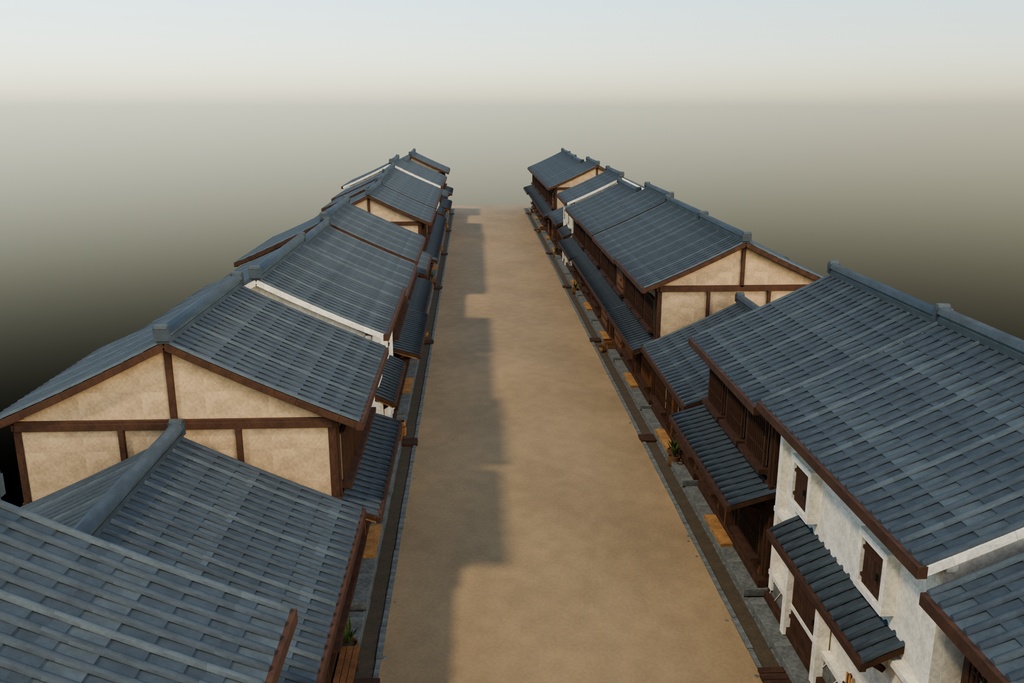 【期間限定価格】3D一本道江戸の街並み blender FBX背景素材
