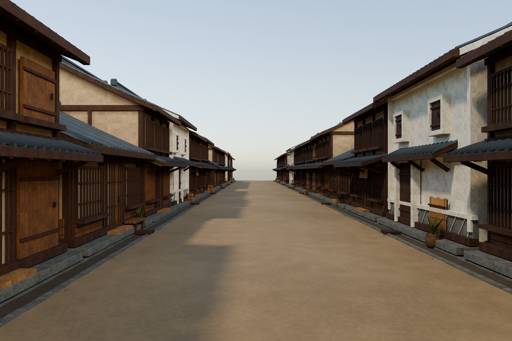 【期間限定価格】3D一本道江戸の街並み blender FBX背景素材