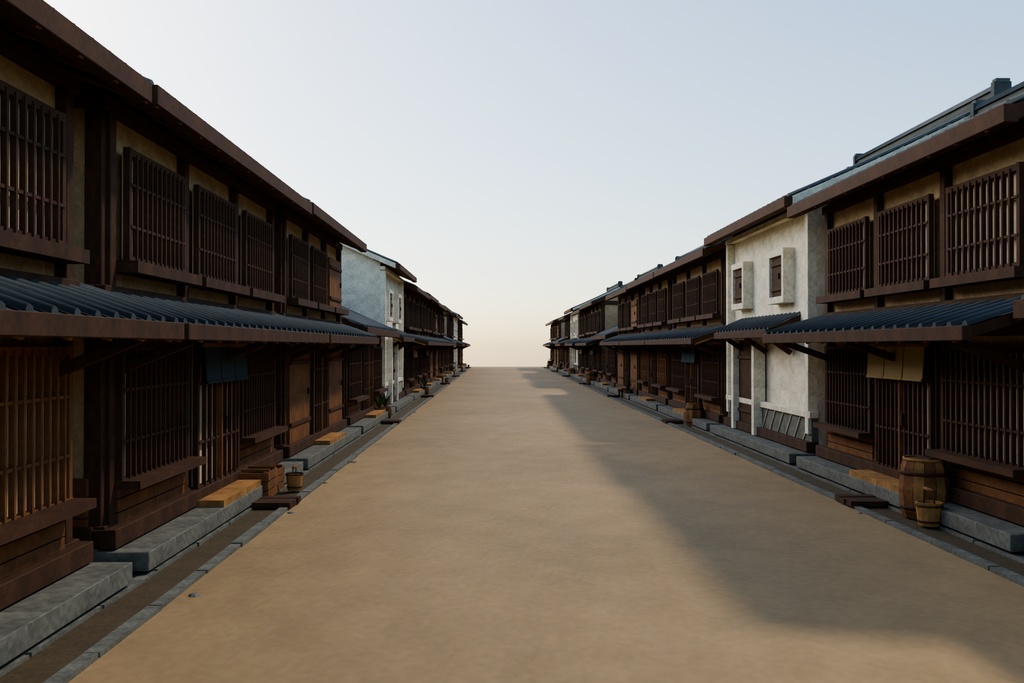 【期間限定価格】3D一本道江戸の街並み blender FBX背景素材