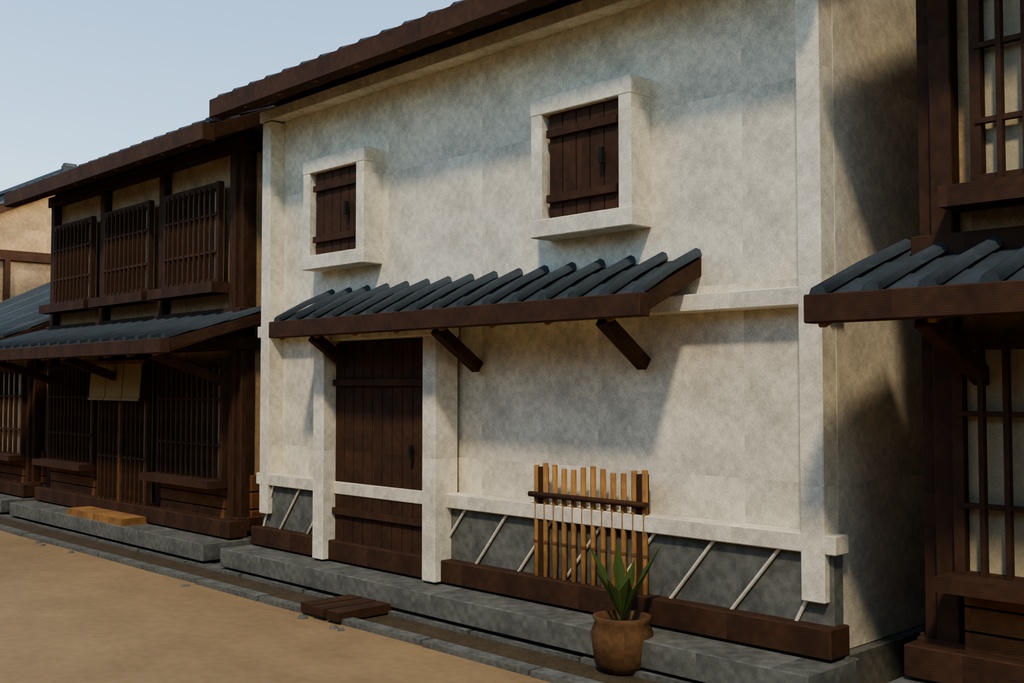 【期間限定価格】3D一本道江戸の街並み blender FBX背景素材