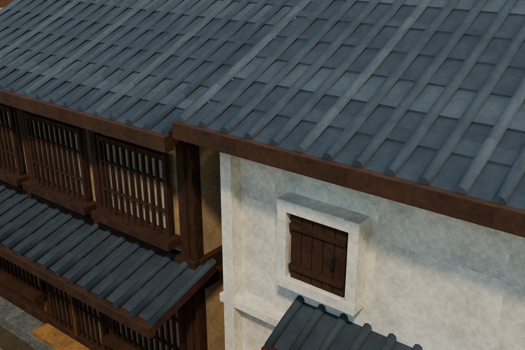 【期間限定価格】3D一本道江戸の街並み blender FBX背景素材