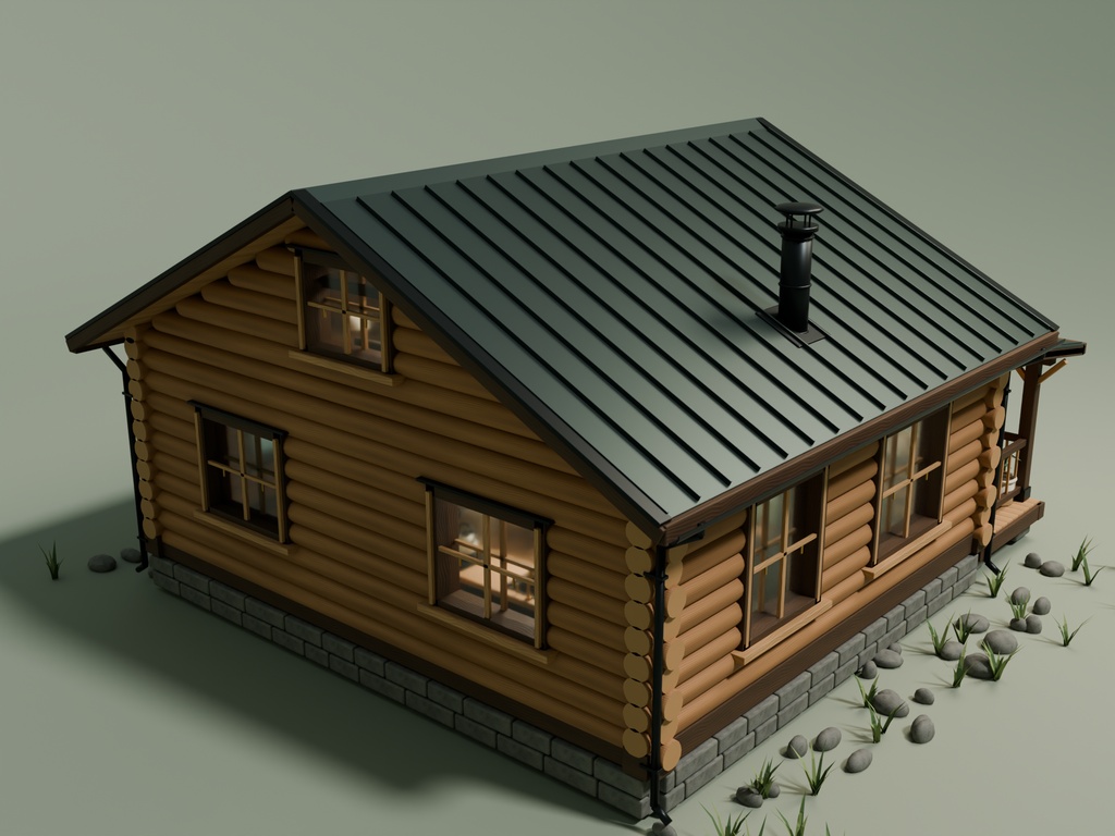 【期間限定価格】3Dログハウス 外装内装込 blenderFBX背景素材