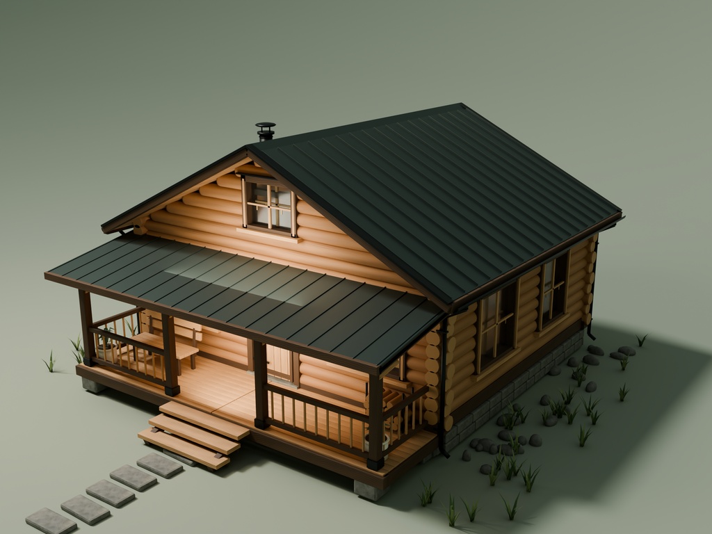 【期間限定価格】3Dログハウス 外装内装込 blenderFBX背景素材