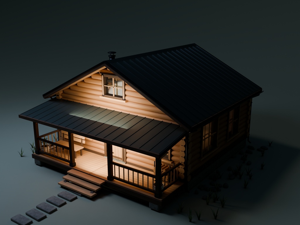 【期間限定価格】3Dログハウス 外装内装込 blenderFBX背景素材