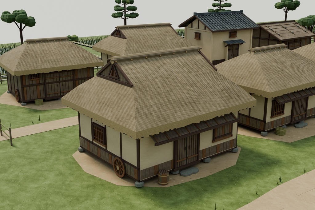 (【期間限定価格】3D江戸の里 田舎集落 村blenderFBX背景素材