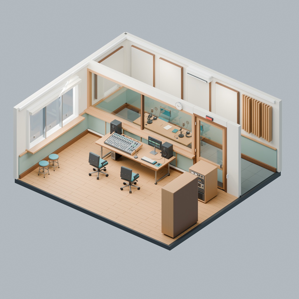 【期間限定価格】3D学校の放送室内装 高品質blender・FBX背景素材漫画背景