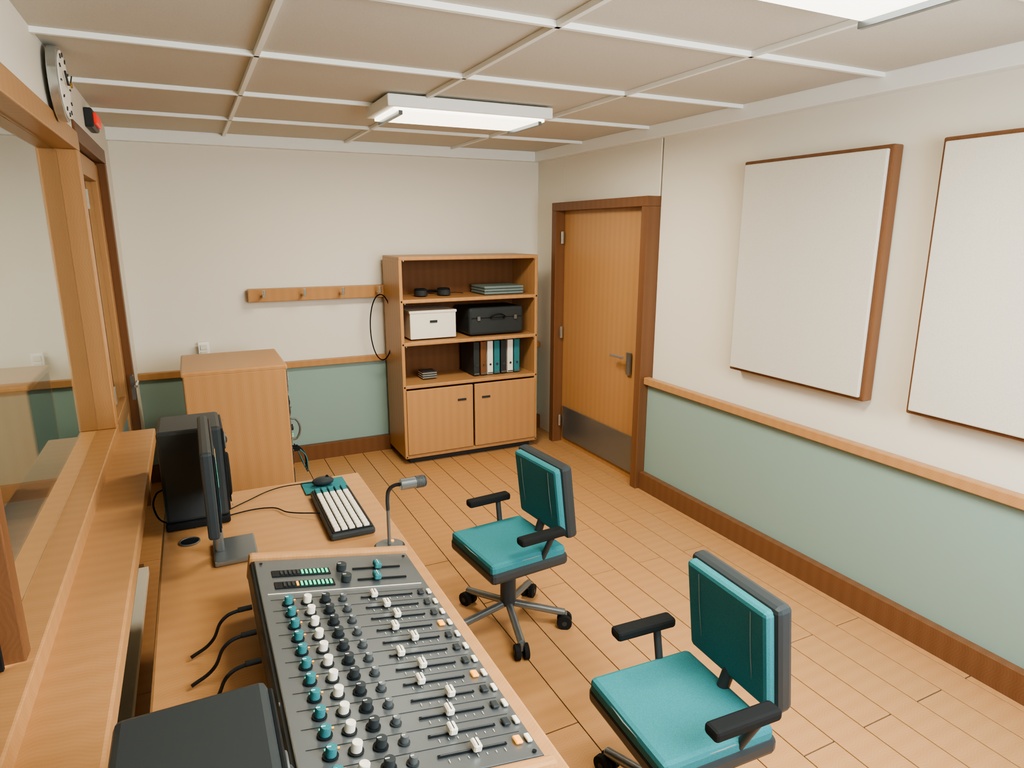 【期間限定価格】3D学校の放送室内装 高品質blender・FBX背景素材漫画背景