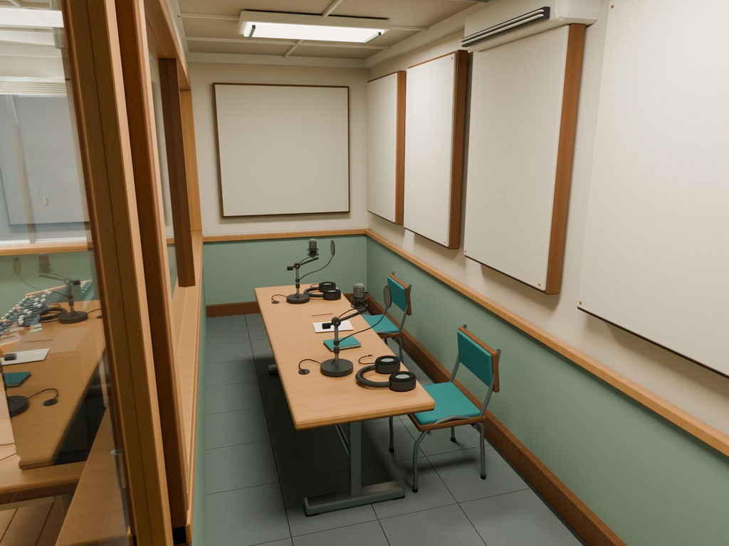 【期間限定価格】3D学校の放送室内装 高品質blender・FBX背景素材漫画背景