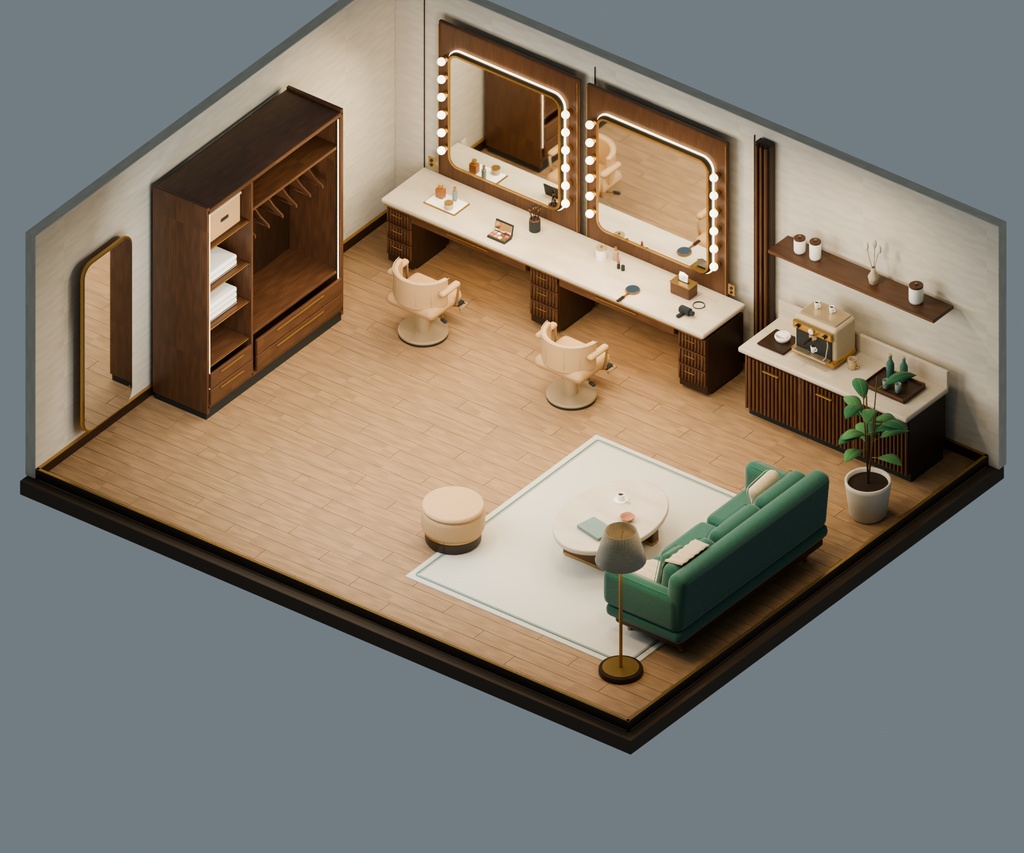 【期間限定価格】3D 芸能 楽屋内装 FBX背景素材blender