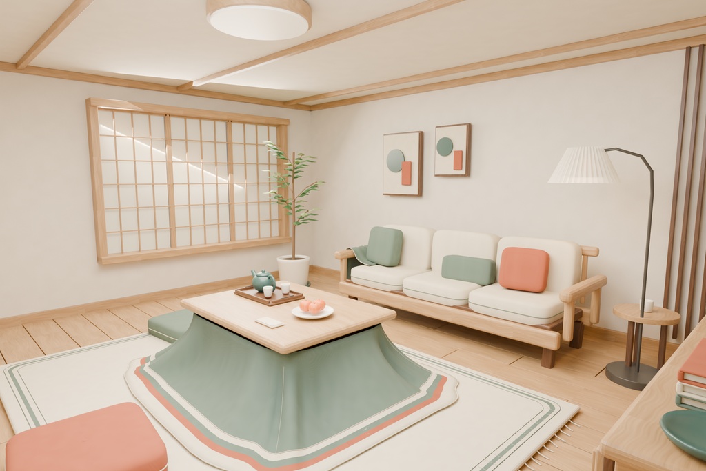 【期間限定価格】3Dこたつのある部屋 リビング FBX背景素材blender