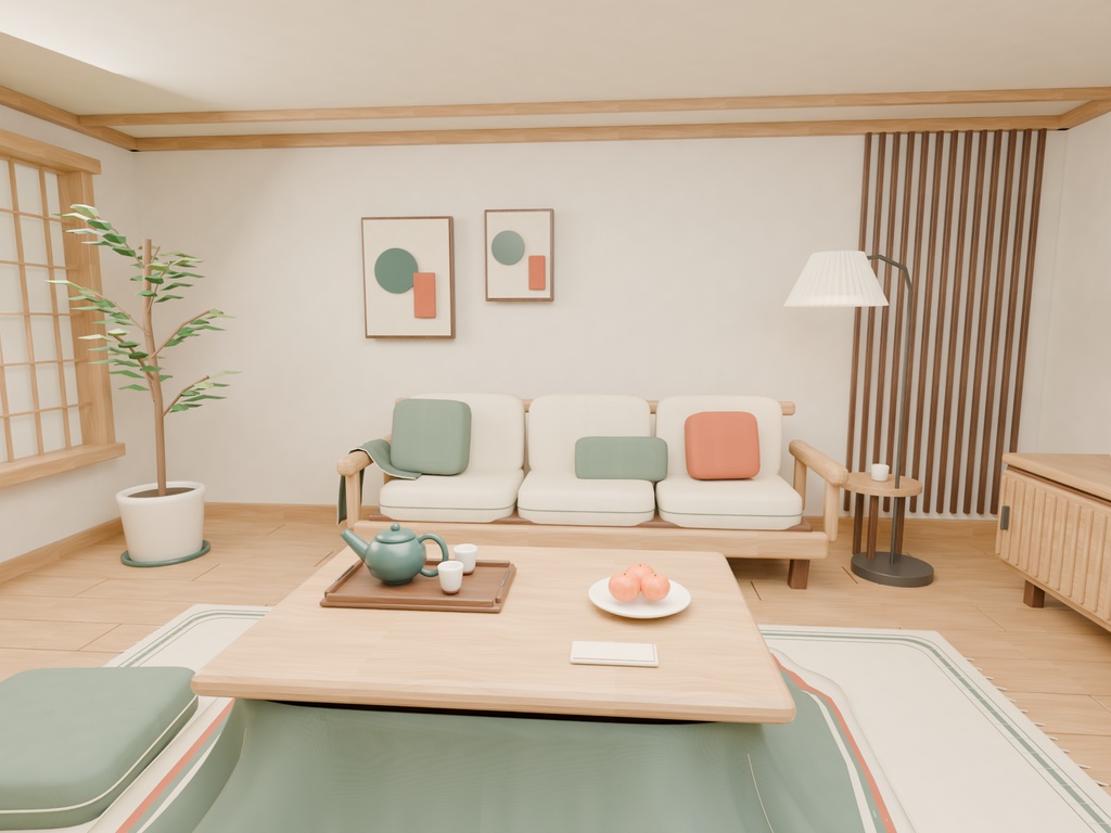 【期間限定価格】3Dこたつのある部屋 リビング FBX背景素材blender
