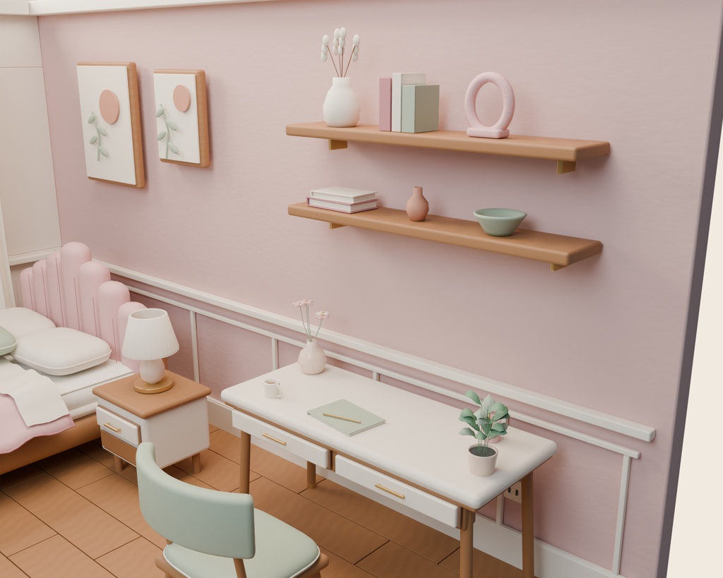 【期間限定価格】3D女の子 かわいい部屋内装 FBX背景素材blender
